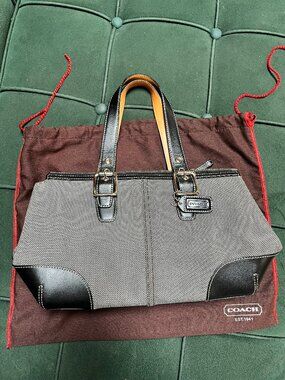 Coach Black White Fabric Leather Trim Tote Shoulder Bag Y2K Vintage